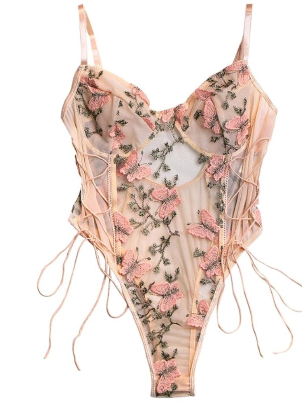 Laurelia Intimates Love Is A Drug Pink Butterfly Mesh Bodysuit Size Medium